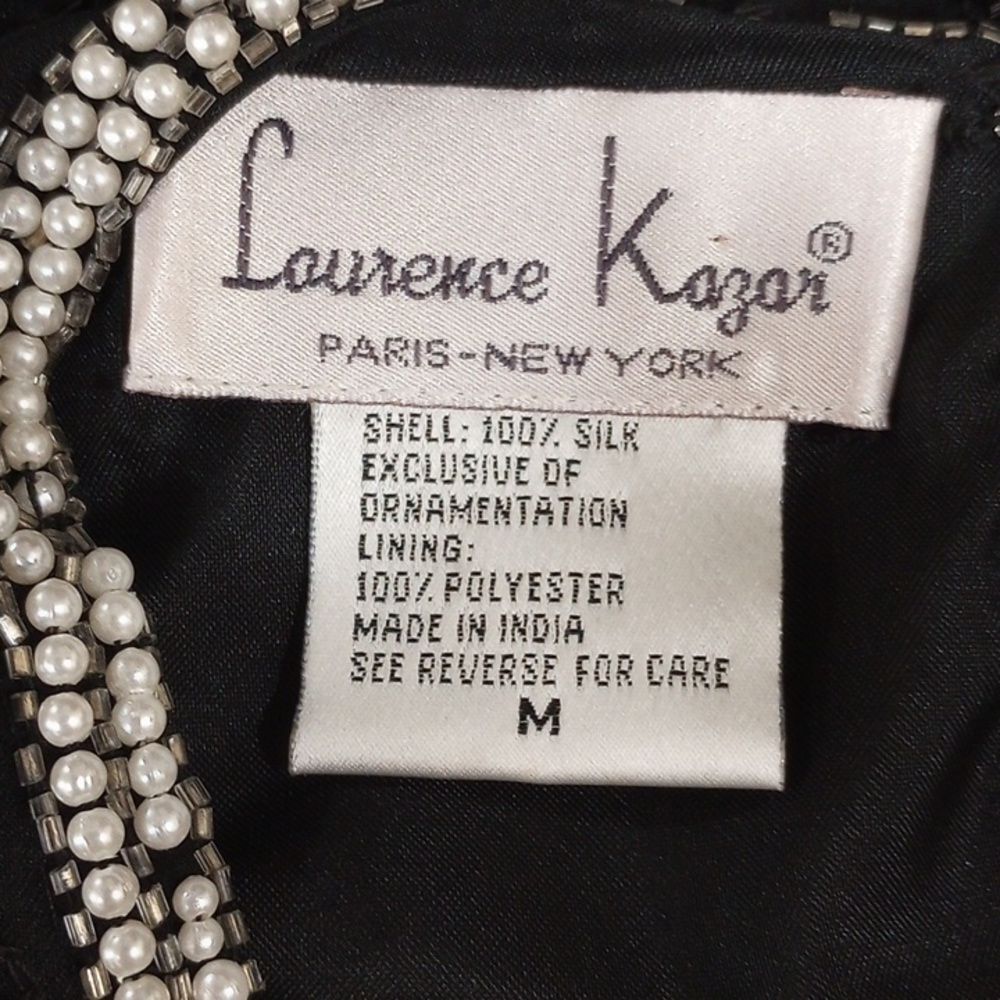 Vintage Lawrence Kazar Paris/New York Black Beaded Pearl Silk Blouse, Size 10 - Picture 11 of 11